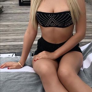 Strapless Rose Gold Studded Bikini Top 34B